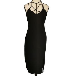 NWT Haute Monde Strappy Halter Bodycon Black Midi Dress - Sz L
